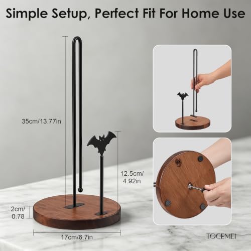 Wooden Countertop Paper Towel Holder, Gothic Bat Decor