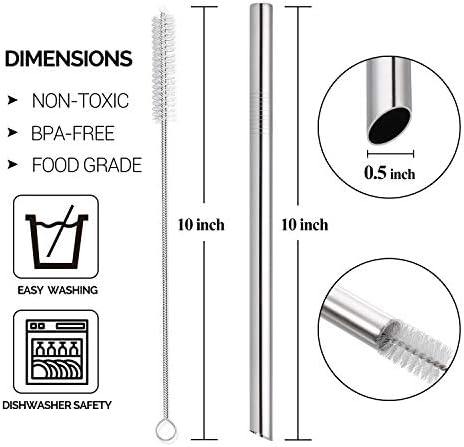[Angled Tips] 5 Pcs 10" Reusable Bubble Tea Straws & Smoothie Straws