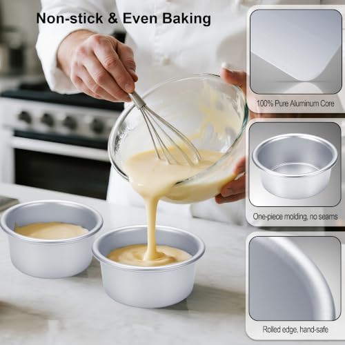 4 Inch Cake Pan Set of 8, Aluminum Mini Cake Pans w/ 100PCS Parchment