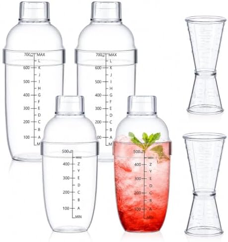 Uiifan 6 Pcs Plastic Cocktail Shaker Set 4 Pcs 17 oz 24 oz Hand Drink