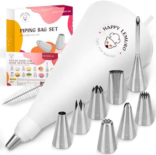 Reusable Piping Bags and Tips Set - Cotton Pastry Bag 16" with 8 Large