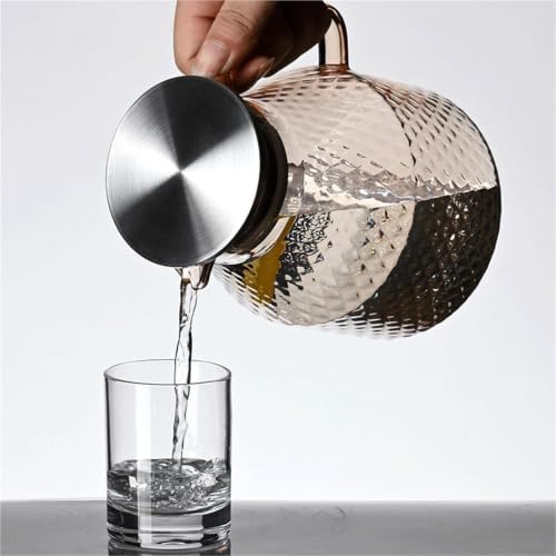 Water Pitcher Metal-Lid Cold Water Pitcher Acrylic Jug Glass Pot(Gris)