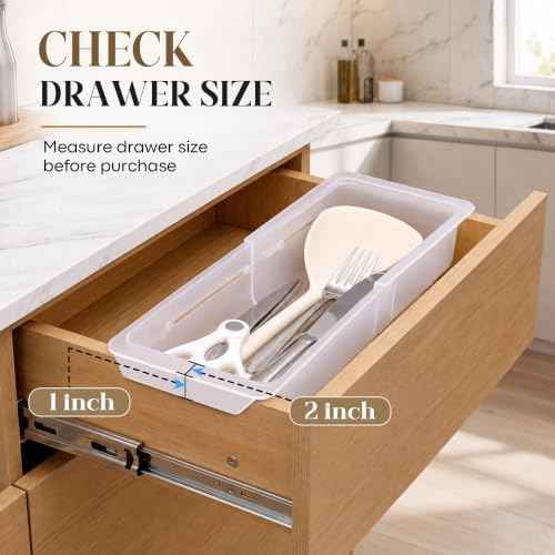 2 Pack Deep Drawer Organizer Bins, Adjustable Sliding Drawer Organizer Bin Expandable Tray for Kitchen Utensils, BBQ Tools, Towels, Durable Plastic Sliding for Easy Storage (12.4" to 18")