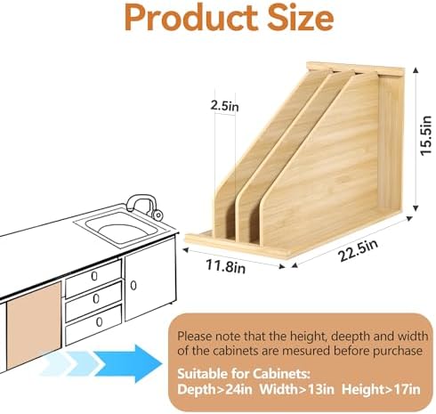 tonchean Wood Tray Dividers for Cabinet with 3 Sections