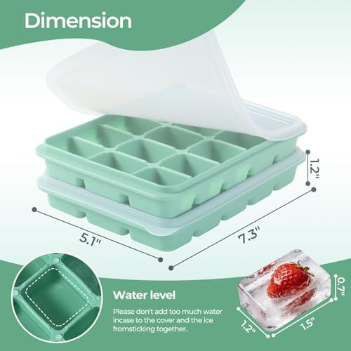 2 Pack Silicone Ice Cube Tray for freezer(Bamboo Green)
