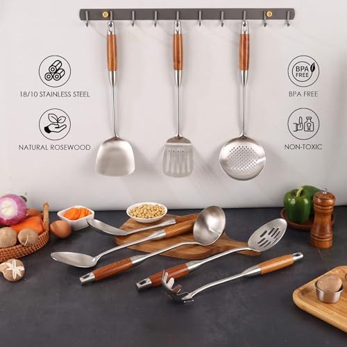 18/10 Stainless Steel Utensils Set with Wooden Handle