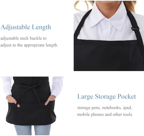 Chef Aprons for Women with 3 Pockets, Kitchen Work Apron for Cooking