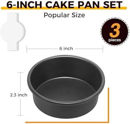 HONGBAKE 6 Inch Round Cake Pan Set for Baking with Healthy Parchment