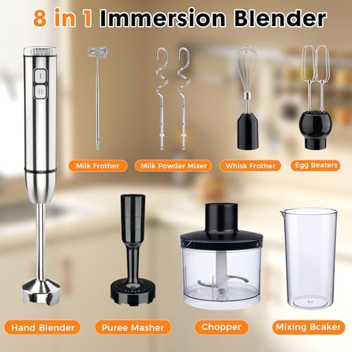 Immersion Blender Handheld 8 in 1 Hand Held Blenders Mixer Stainless