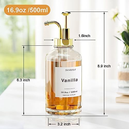 Coffee Syrup Dispenser for Coffee Bar, 16.9oz 500ml Glass Syrup