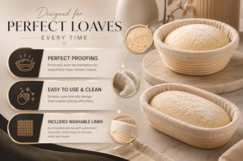 Sourdough Basket Set, 9" Round & 10" Oval Proofing Baskets for Bread