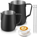 2 Pack Matte Black Milk Frothing Pitcher, 12oz/350ml and 20oz/600ml