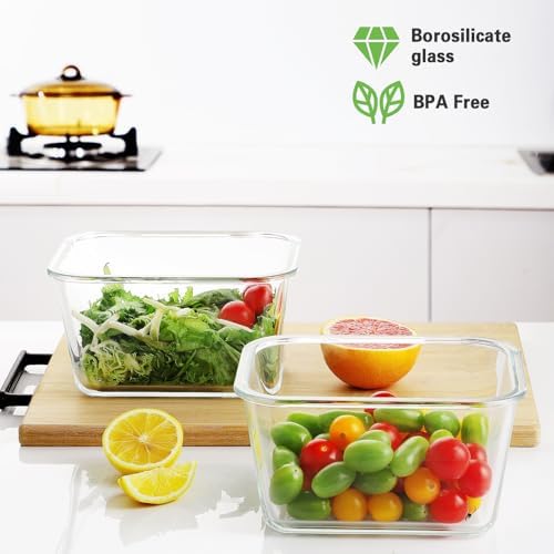 4 Pieces 63oz Large Glass Food Storage Containers with Lids