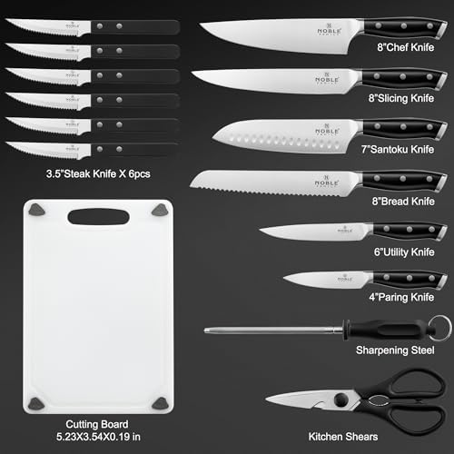 N NOBLE FAMILY 16Pcs Kitchen Knife Set with Block