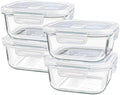 Square Glass Containers with Lids, 3 Cup, 4-Pack