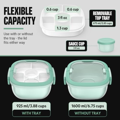 Salad Container with Ice Pack & Handle, 6.8 Cup / 1600ml Large