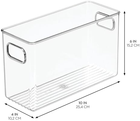 iDesign Slim Clear Plastic Storage Bin, Tall Narrow, 4-Pack