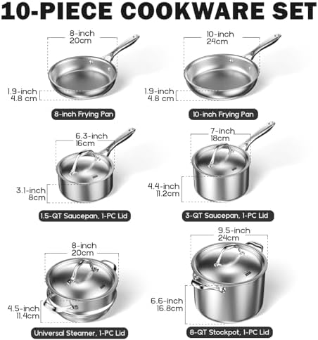 Cooks Standard Multi-Ply Clad Stainless Steel Pots and Pans Set, 10-pc