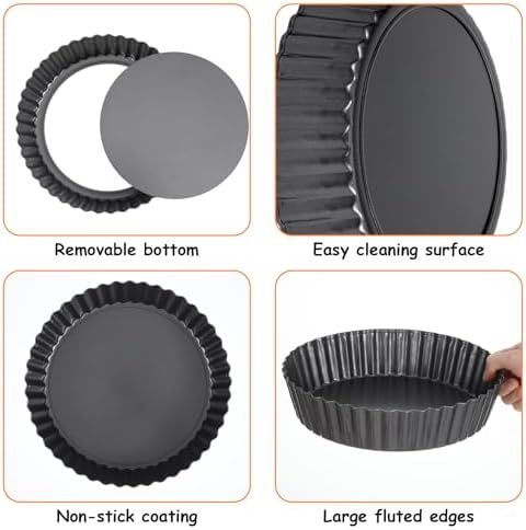 3 PCS Pie Pan with Removable Bottom 9.5 Inch Non Stick Carbon Steel
