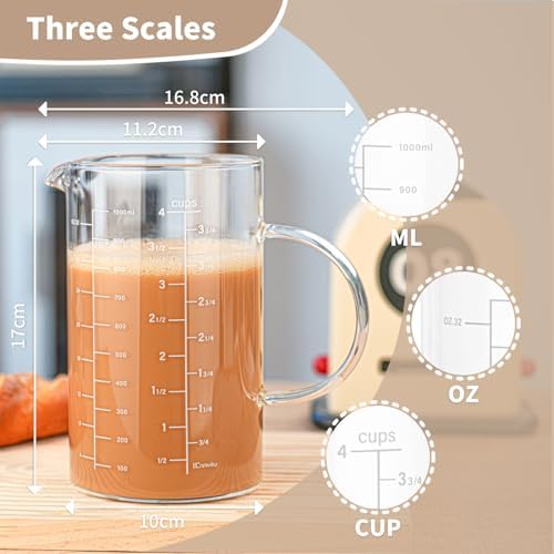 BCnmviku Glass Measuring Cup, Insulated handle, V-Shaped Spout, High