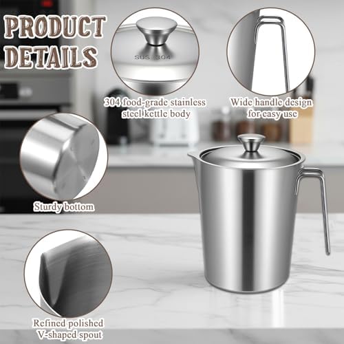 304 Stainless Steel Pitcher with Lid, 70 oz / 2L Measuring Cup
