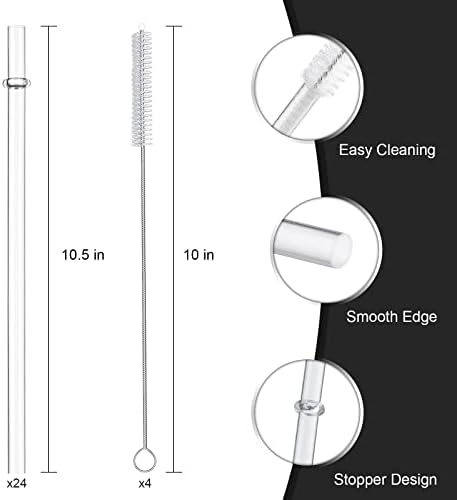 24 Pack, HIGHLY Transparent Reusable Plastic Straws with 4 Cleaning