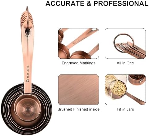 Copper Measuring Cups and Spoons Set of 18, 7 Measuring Cups, 9