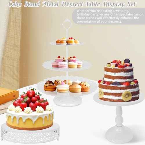 Fivenl 8 Pcs Cake Stand White Metal Dessert Table Display Set, 3-Tier