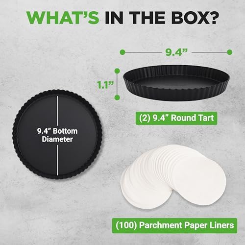 NutriChef 2 Round Tart Pans | 9 Inch Carbon Steel Cheesecake Baking