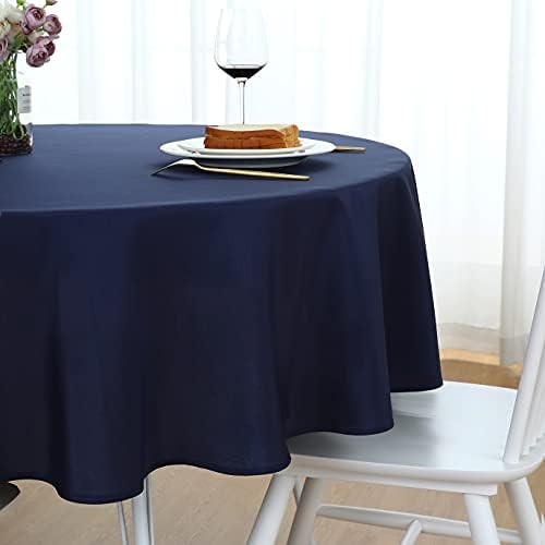 FOLINS&HOME Navy Blue 60 Inch Round Tablecloth, Waterproof Table Cloth