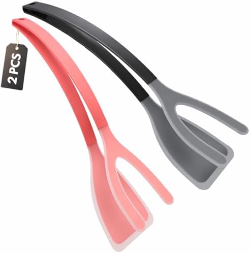 Silicone Spatula Tongs Set of 2, Black and Red