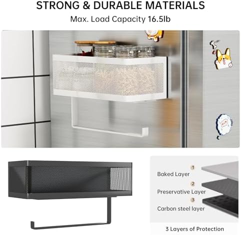 Large Black Magnetic Spice Rack with Paper Towel Holder