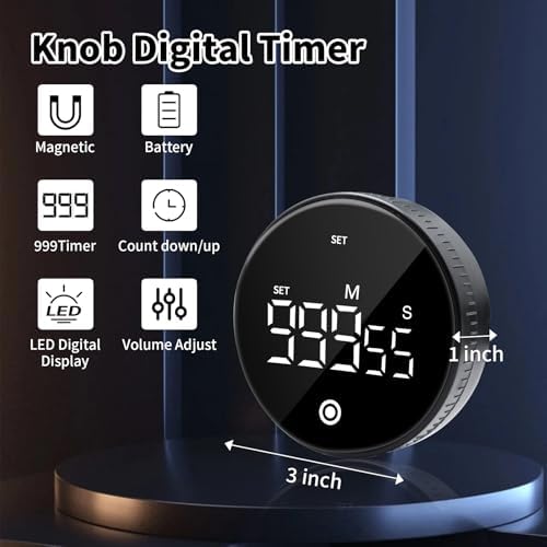 Digital Kitchen Timer, Large LED Display, Black