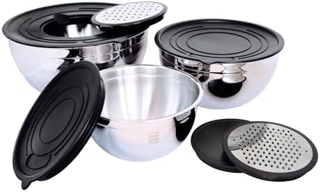 serenk Stainless Steel 9-Piece Mixing Bowl Set, Black