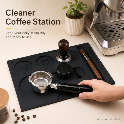 Espresso Tamping Mat with Tool Organizer, Silicone Coffee Bar Mat for