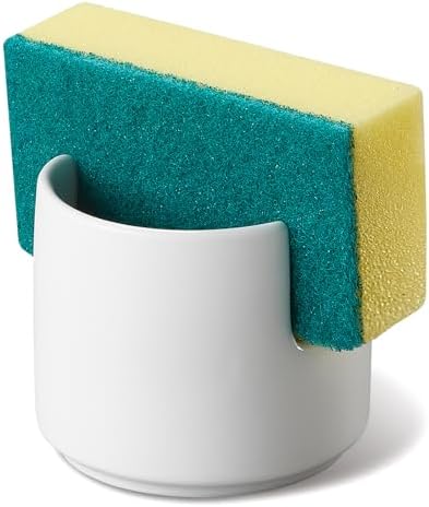 ONEMORE Ceramic Sponge Holder for Kitchen Sink, White