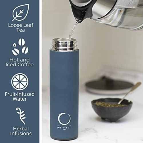 Pure Zen Tea Insulated Tea Infuser Bottle, 15 oz, Tea Thermos with