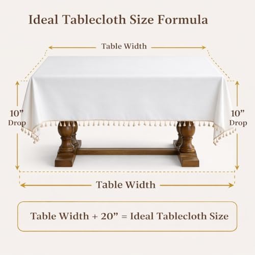 Heavyweight Polyester Square Tablecloth with Tassels, Warm Beige, 55 x