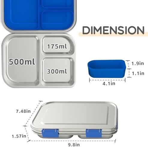 BOSEDSANG Stainless Steel Kids Bento Lunch Box (Blue)