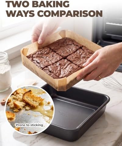 Bake Choice 8 x 8 Square Brownie Pan, Baking Pan with 30 Pcs Pre Cut