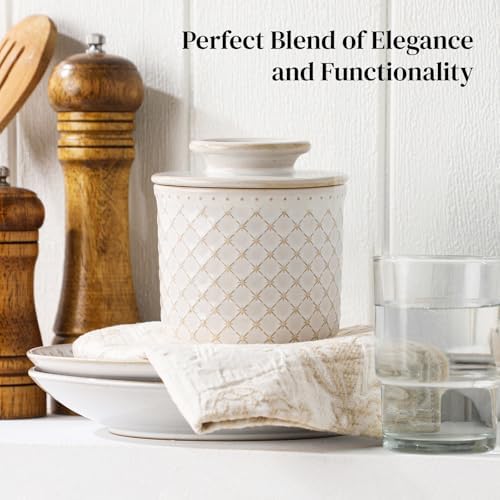 DOWAN French Butter Crock for Counter with Water, Ceramic Butter Dish