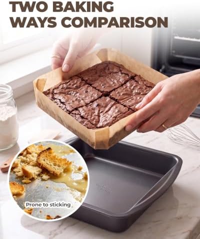 Bake Choice 9 x 9 Square Brownie Pan, Baking Pan with 30 Pcs Pre Cut