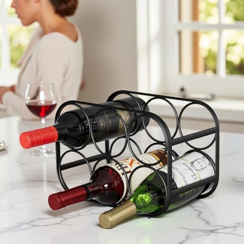 Buruis 6-Bottle Countertop Wine Rack, Metal Wine Bottle Holder, Black
