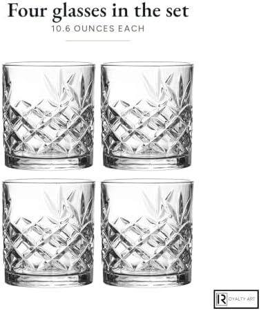 Royalty Art Kinsley Whiskey Glasses, Set of 4, 10.6 oz Crystal