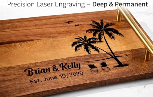 Personalized Acacia Wood Serving Tray with Handles – Engraved Custom