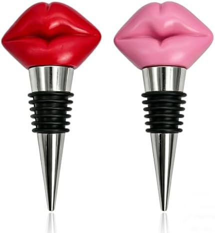 2 Packs Red and Pink Lips Wine Bottle Stopper - Novelty Bar Decor