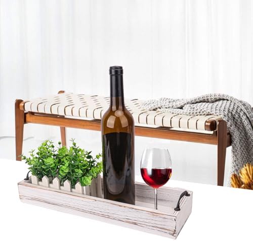 2 PCS 16 Inch Rustic Wooden Serving Trays with Metal Handles