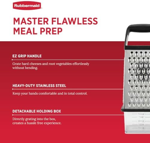 Rubbermaid EZ Grip Box Grater, Stainless Steel Cheese Grater &