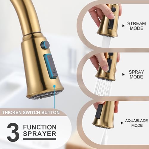 WOWOW Gold Stainless Steel Pull-Down Kitchen Faucet