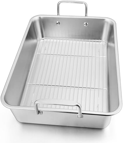 Leonyo 14 Inch Turkey Roasting Pan with Wire Rack, Oven Roaster Pan Tray